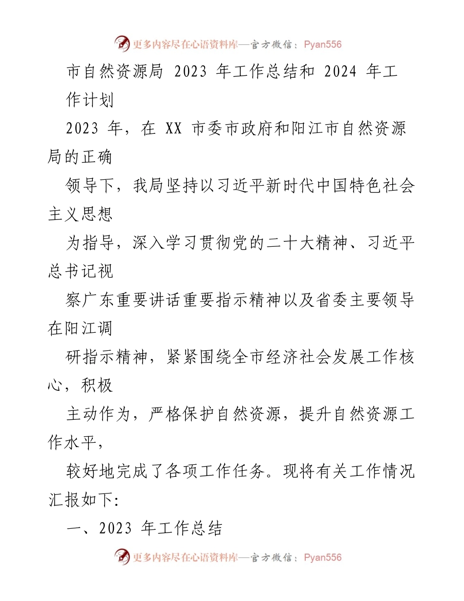 [工作总结] 自然资源局 - 2023年度工作总结与2024年工作计划.docx_第1页