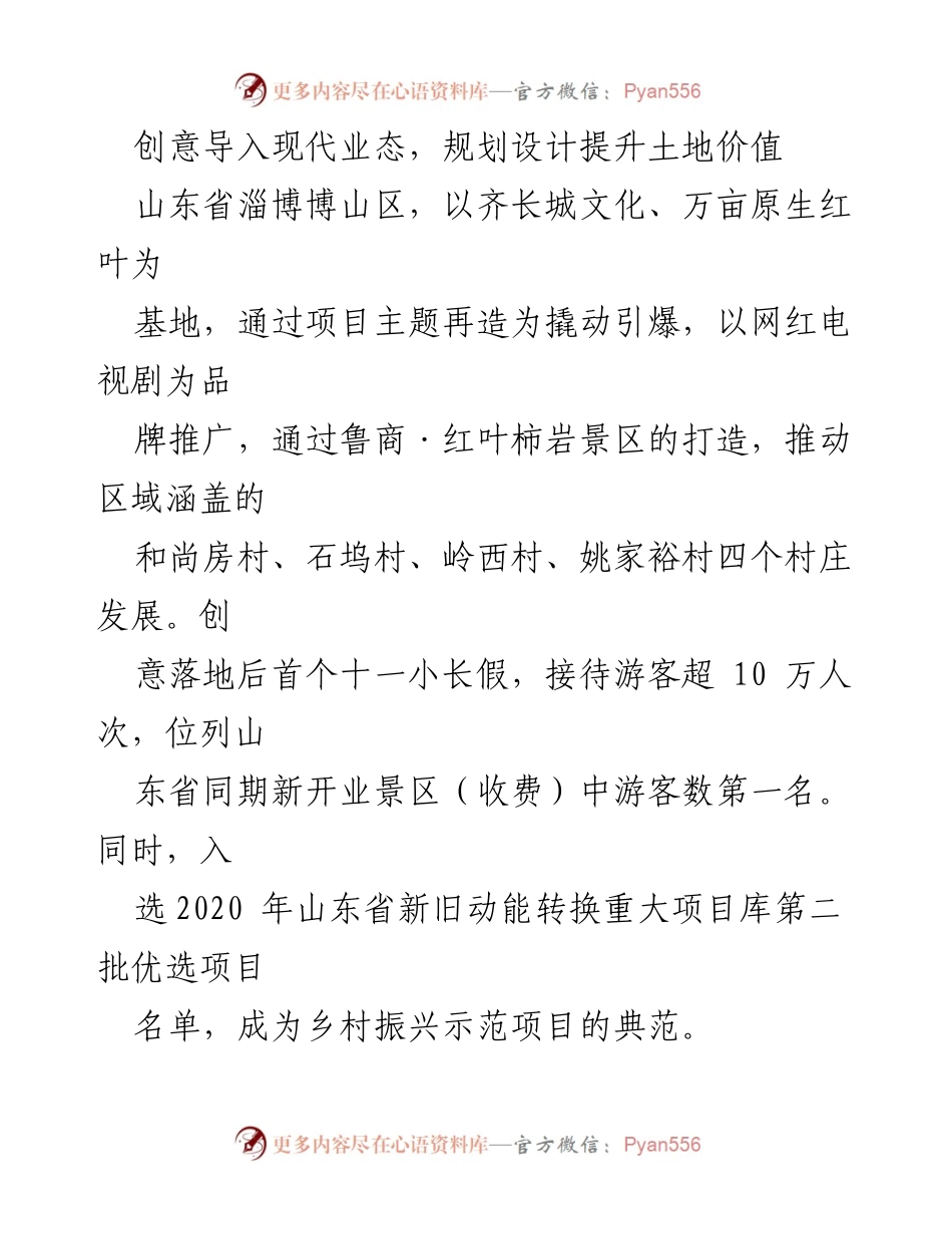 [工作总结] 项目推广 - 创意引领乡村振兴，打造淄博博山区新兴旅游景区.docx_第1页