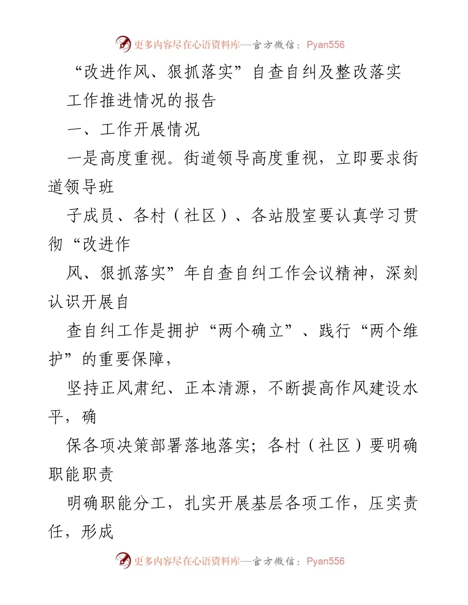 [工作总结] 自查自纠会议 - “改进作风、狠抓落实”工作推进情况总结报告.docx_第1页