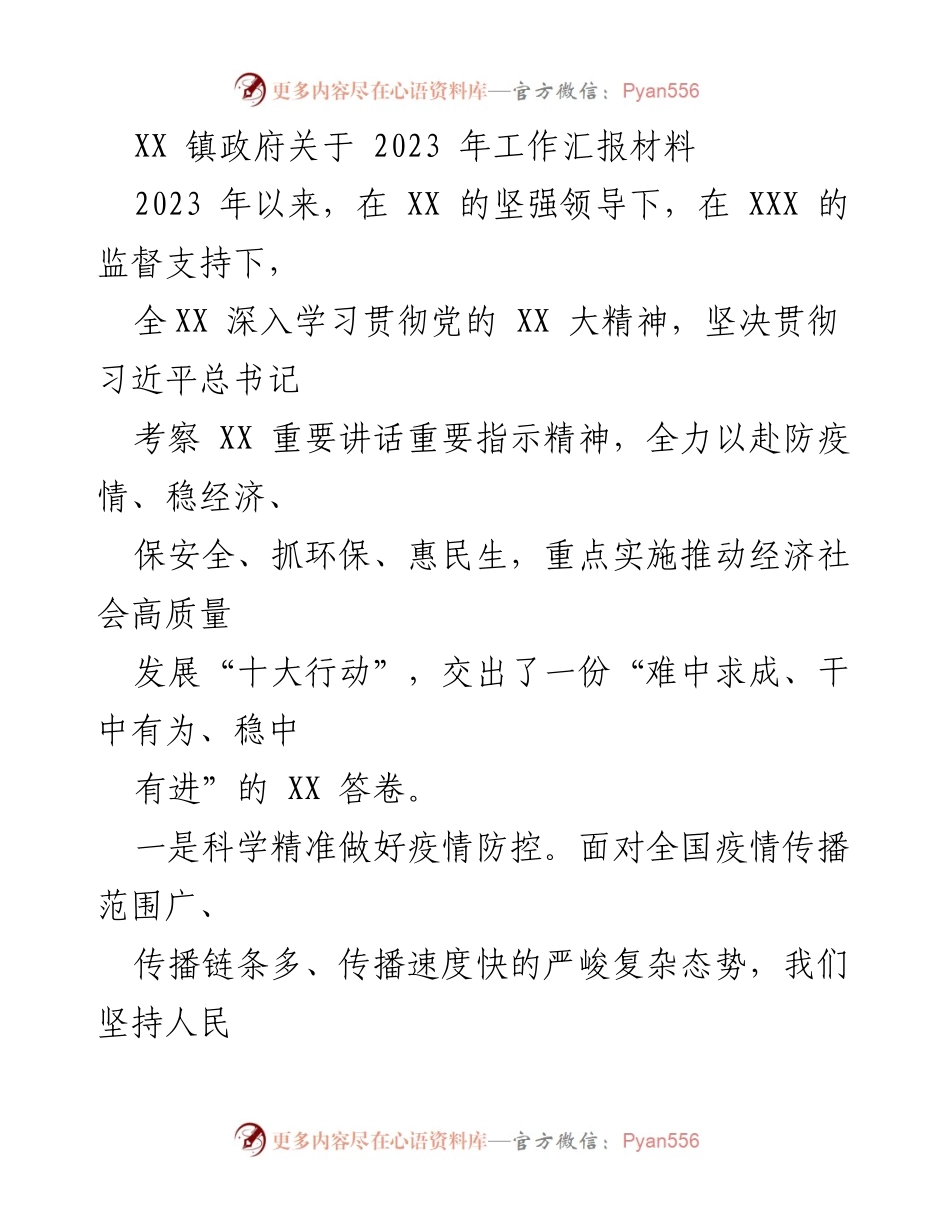 [工作总结] 镇政府 - 2023年工作汇报与成就概述.docx_第1页