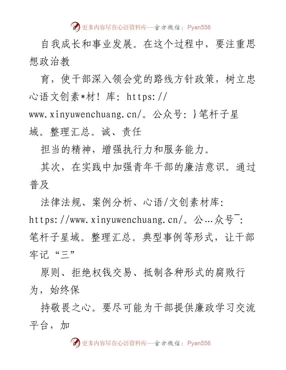 [工作总结] 青年干部培训 - 加强年轻干部廉政教育的重要性与实践策略.docx_第2页