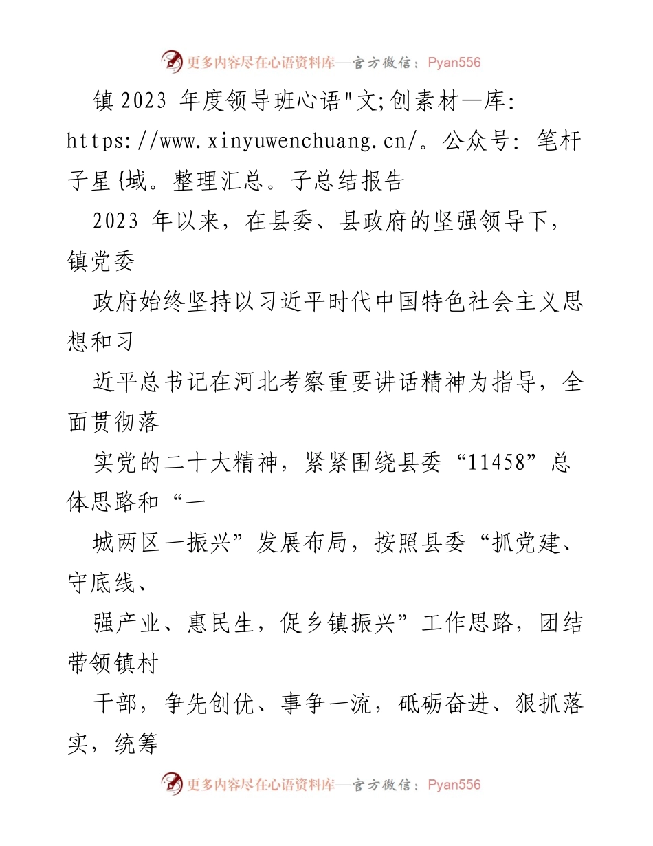 [工作总结] 镇党委政府 - 2023年度领导班子工作成效与发展总结.docx_第1页