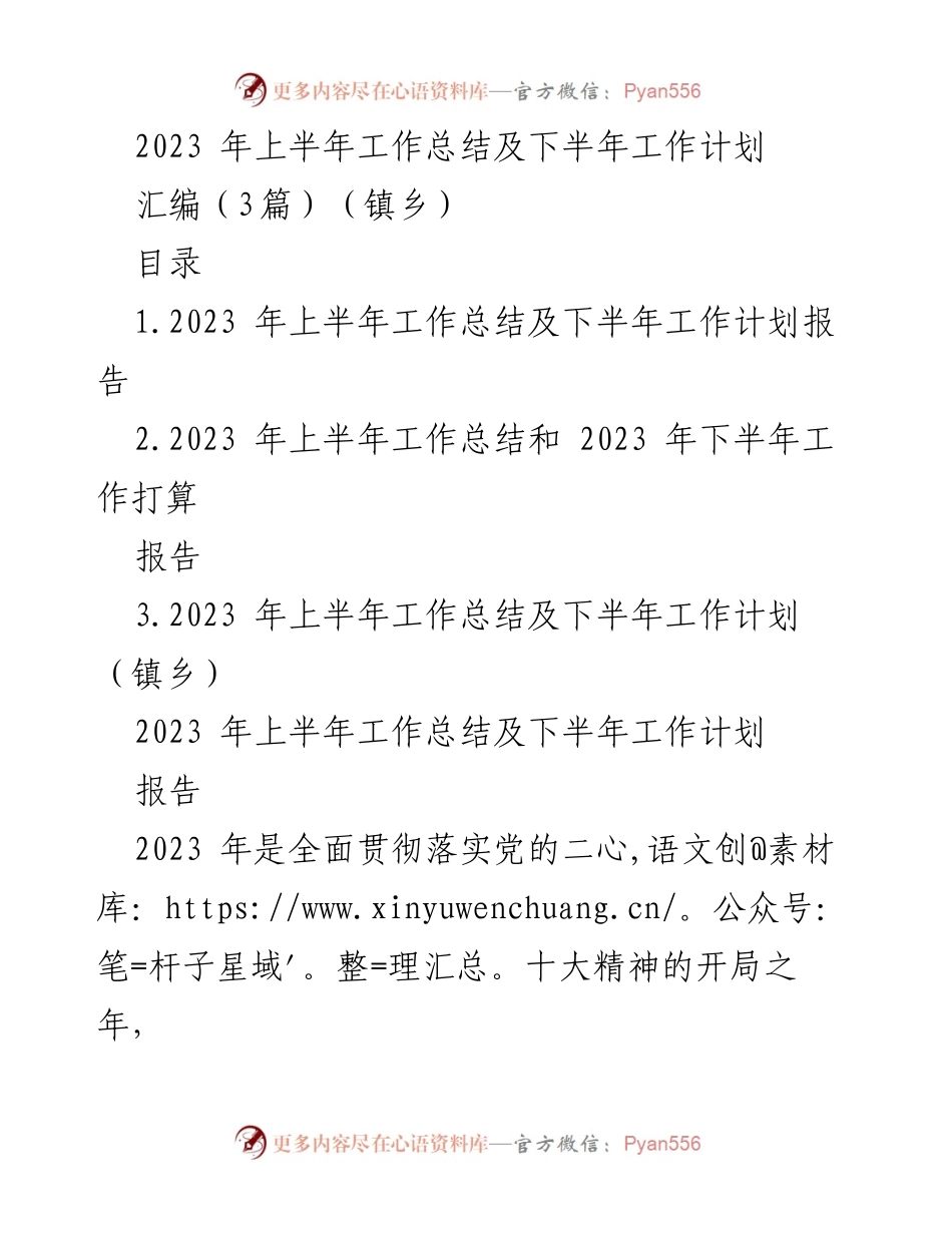 [工作总结] 镇乡 - 2023年上半年工作总结及下半年工作计划报告.docx_第1页