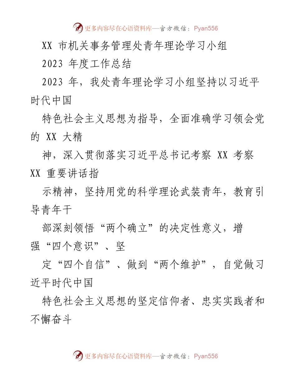[工作总结] 青年理论学习小组 - 2023年度青年理论学习小组工作总结报告.docx_第1页