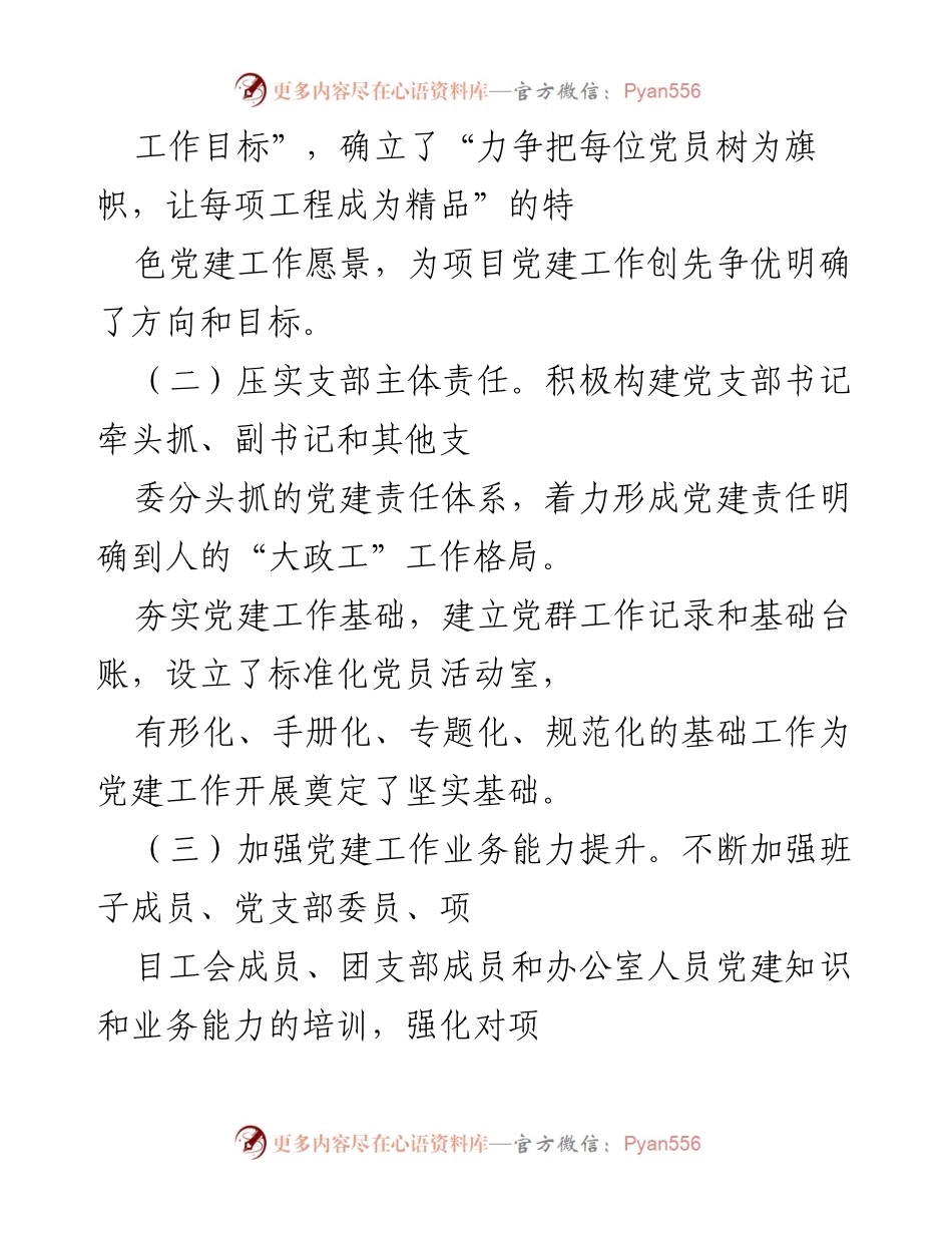 [工作总结] 项目党建工作 - 加强党建引领，推动项目高质量发展.docx_第2页