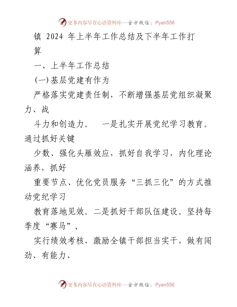 [工作总结] 镇上半年工作总结会议 - 2024年上半年工作总结与下半年工作安排.docx_第1页
