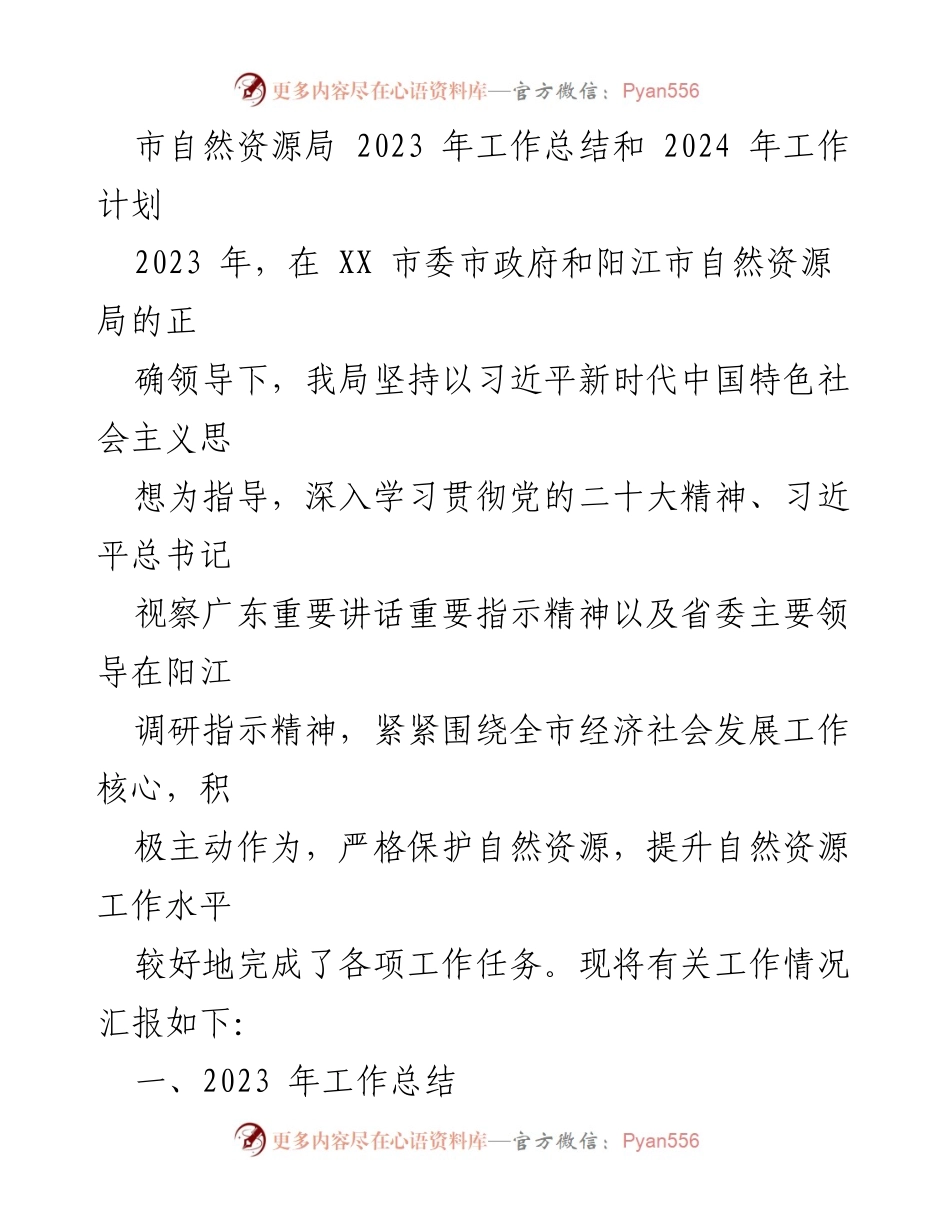 [工作总结] 自然资源局 - 2023年工作总结与2024年工作计划_3.docx_第1页