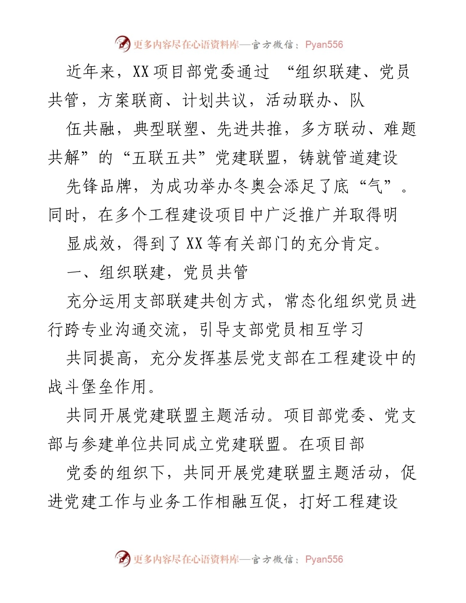 [工作总结] 项目建设 - “五联五共”党建联盟推动管道建设先锋品牌.docx_第1页