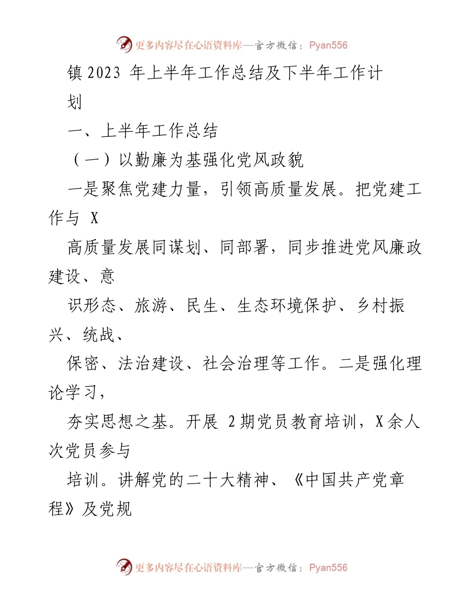 [工作总结] 镇政府 - 2023年上半年工作总结与下半年工作计划_3.docx_第1页