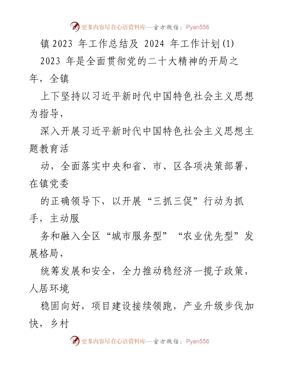 [工作总结] 镇政府 - 2023年工作总结与2024年工作计划概述.docx_第1页