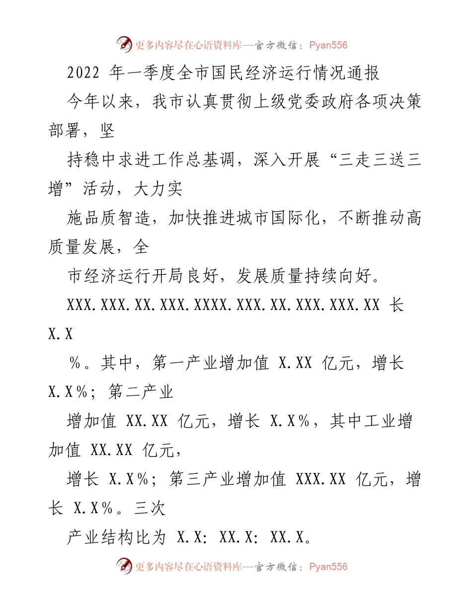 [工作总结] 经济运行情况通报 - 2022年一季度全市国民经济运行情况分析.docx_第1页