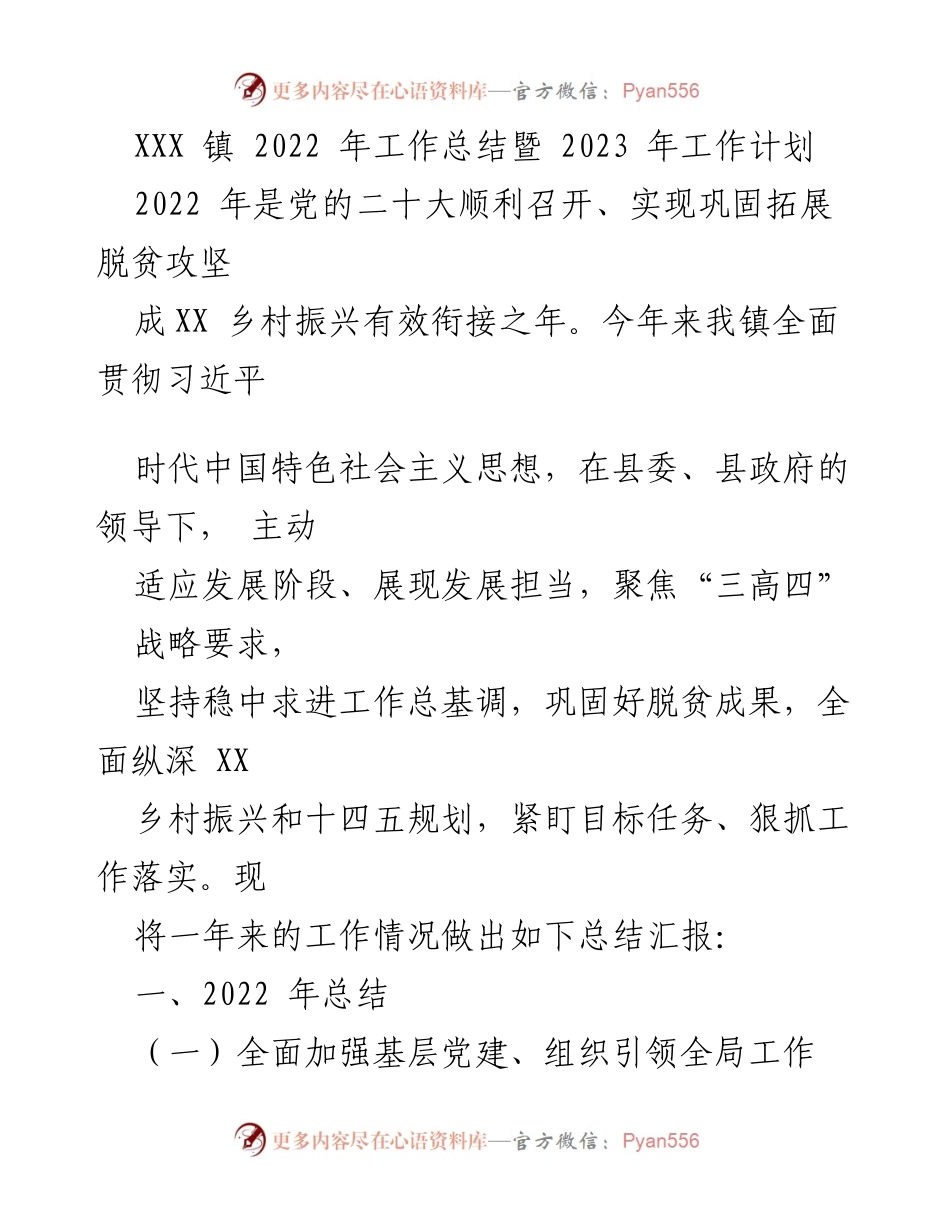 [工作总结] 镇级工作会议 - 2022年工作总结与2023年工作计划报告.docx_第1页