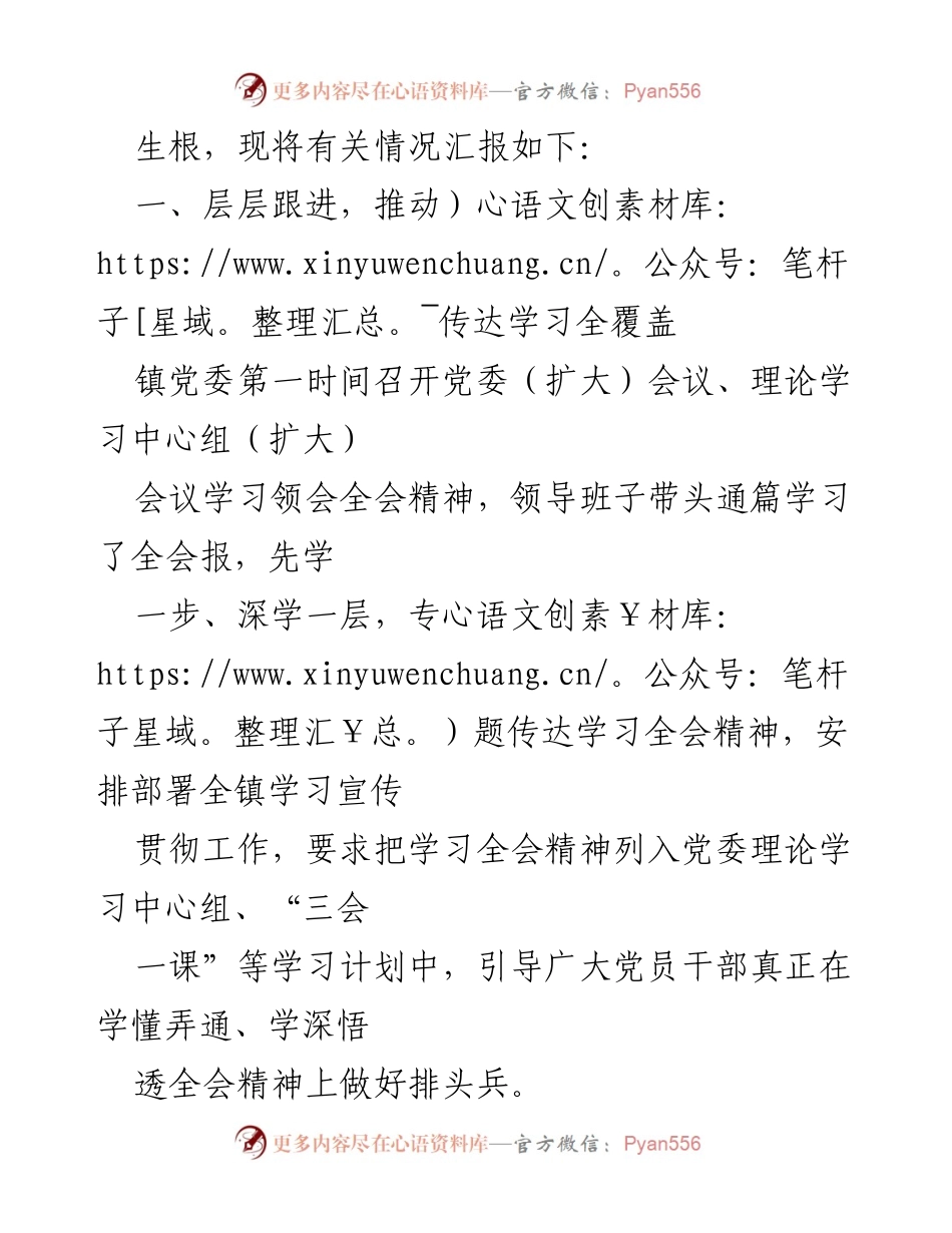 [工作总结] 镇委员会 - 学习宣传贯彻党的二十届三中全会精神情况报告.docx_第2页