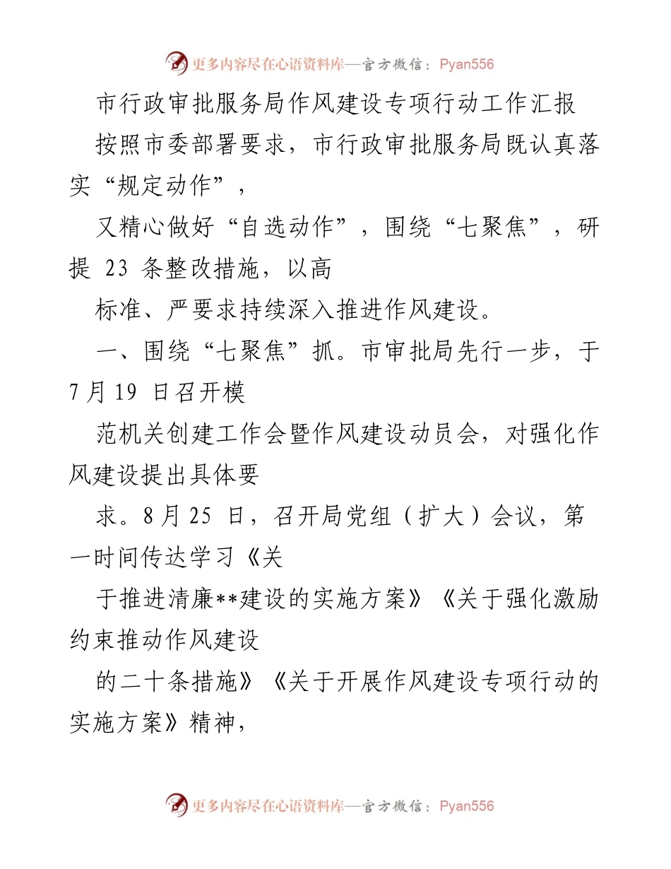[工作总结] 行政审批服务局 - 作风建设专项行动工作汇报.docx_第1页
