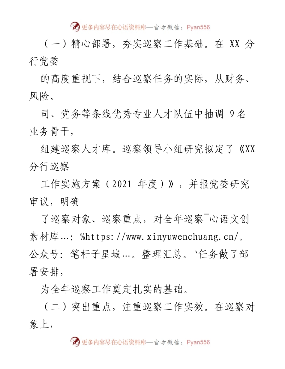 [工作总结] 银行分行 - 2021年度巡察工作总结报告.docx_第2页