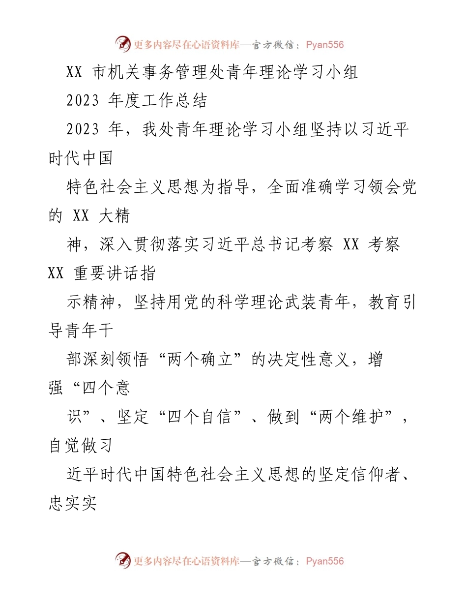 [工作总结] 青年理论学习小组 - 2023年度青年理论学习小组工作总结与成效分析.docx_第1页