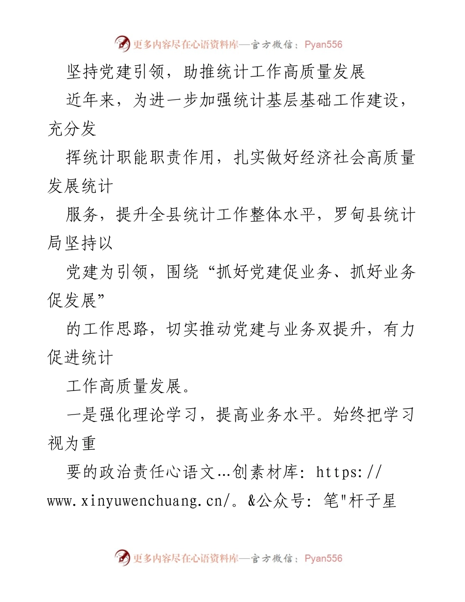[工作总结] 统计局 - 坚持党建引领推动统计工作高质量发展.docx_第1页