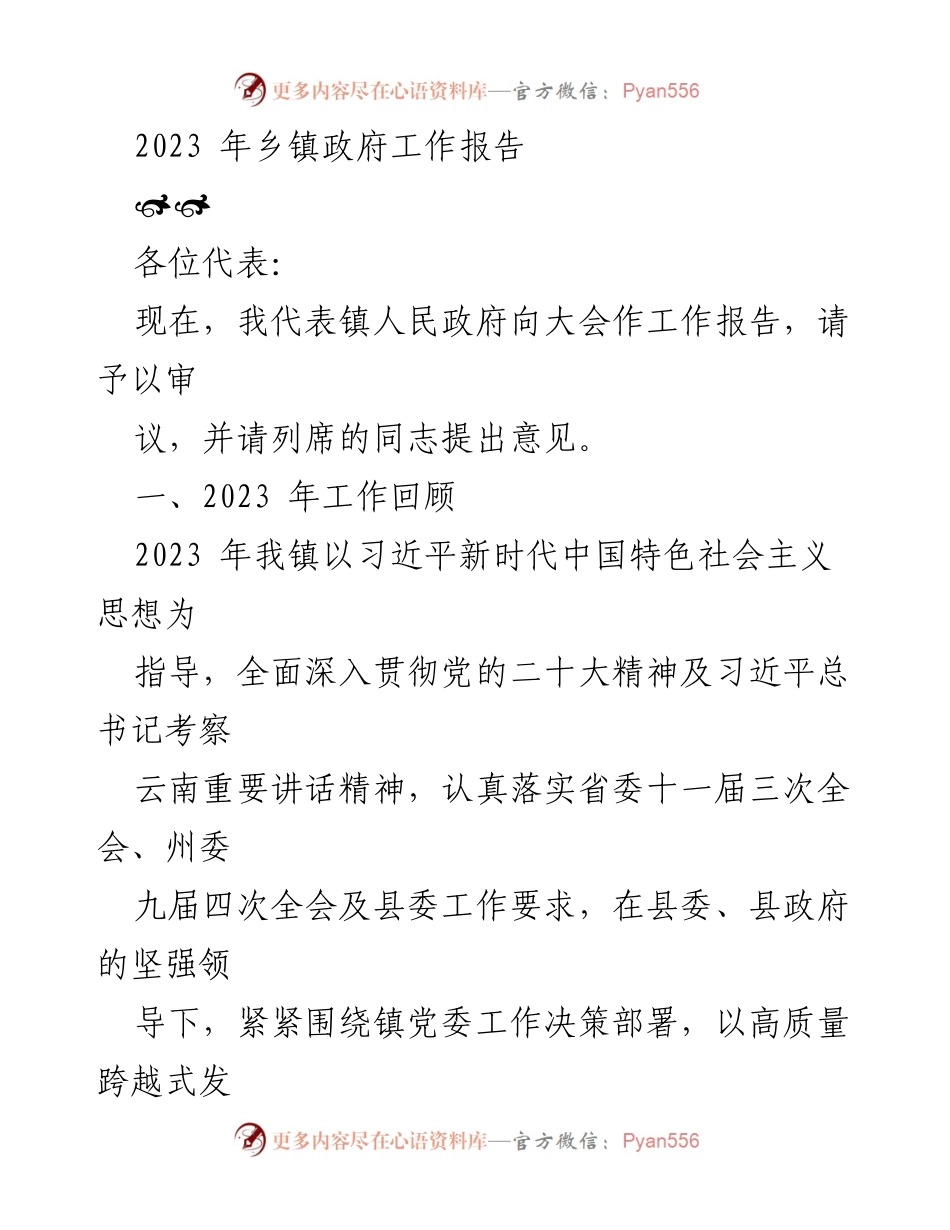 [工作报告] 乡镇政府 - 2023年乡镇政府工作总结报告.docx_第1页