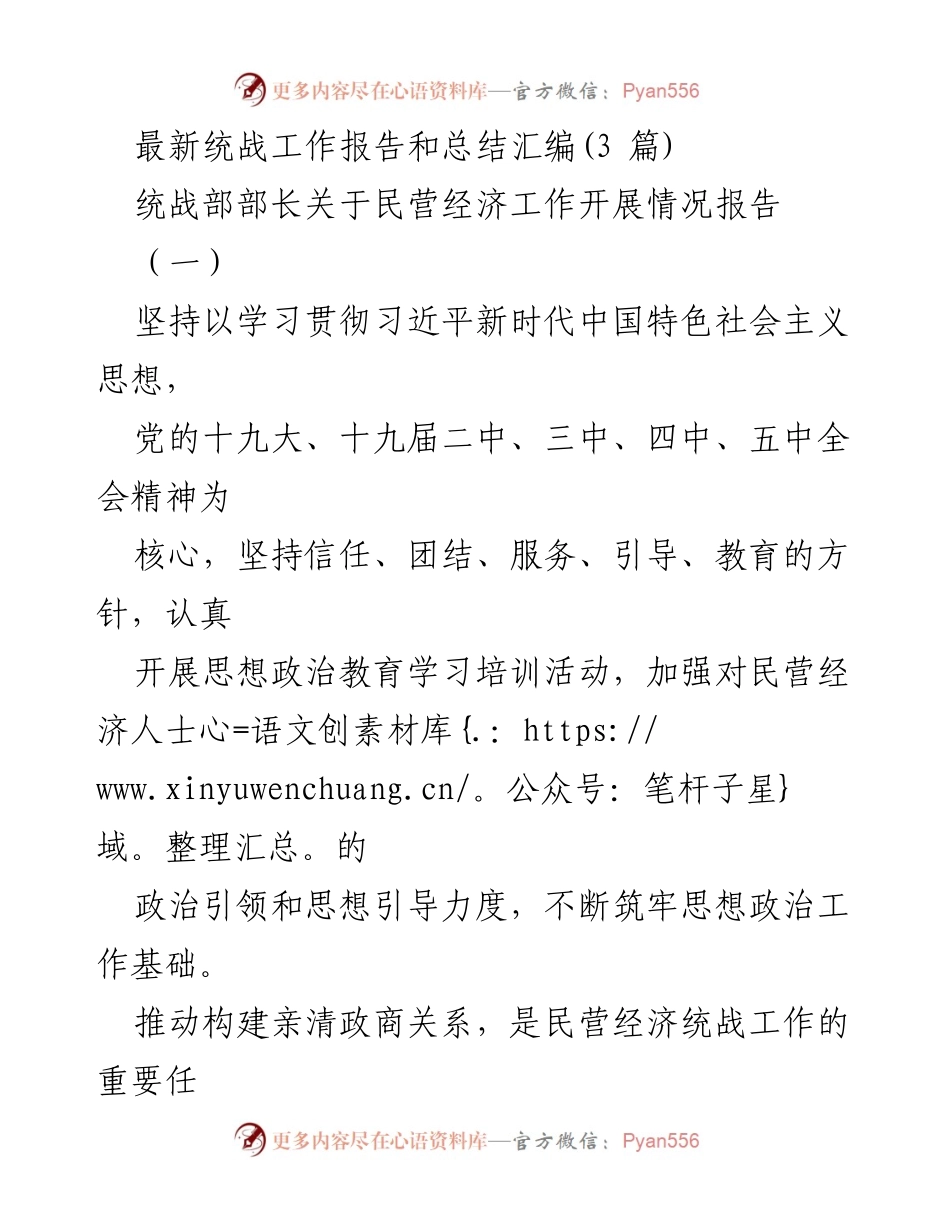 [工作总结] 统战工作会议 - 民营经济统战工作推动与实践总结.docx_第1页
