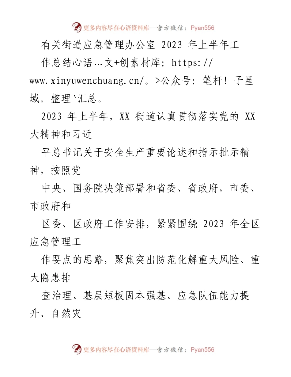 [工作总结] 街道应急管理办公室 - 2023年上半年应急管理工作总结报告.docx_第1页