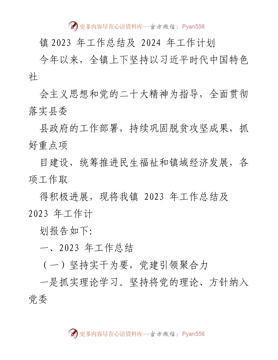 [工作总结] 镇政府 - 2023年工作总结与2024年工作计划_6.docx_第1页