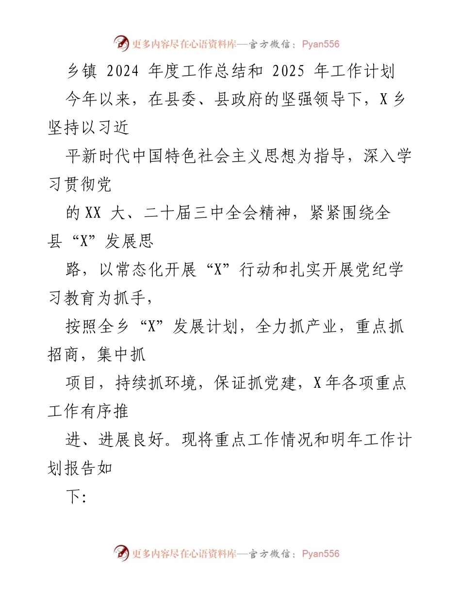 [工作总结与计划] 乡镇年度会议 - 2024年度工作总结与2025年工作计划报告.docx_第1页