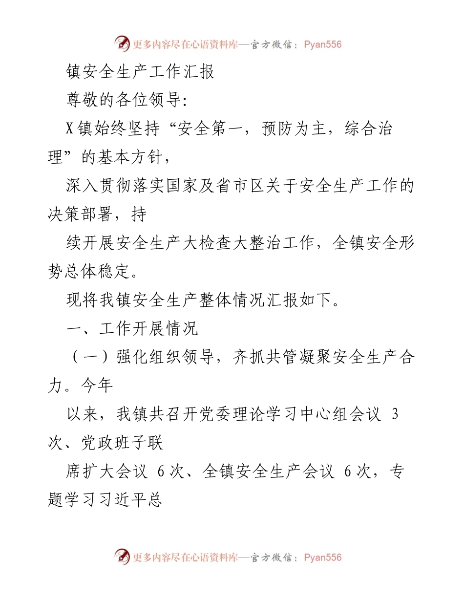 [工作总结] 镇安全生产工作 - X镇安全生产工作汇报与落实情况总结.docx_第1页