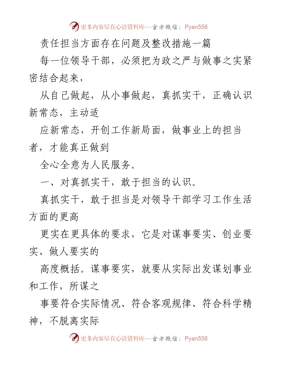 [工作总结] 领导干部责任担当 - 领导干部责任担当问题及整改措施分析.docx_第1页