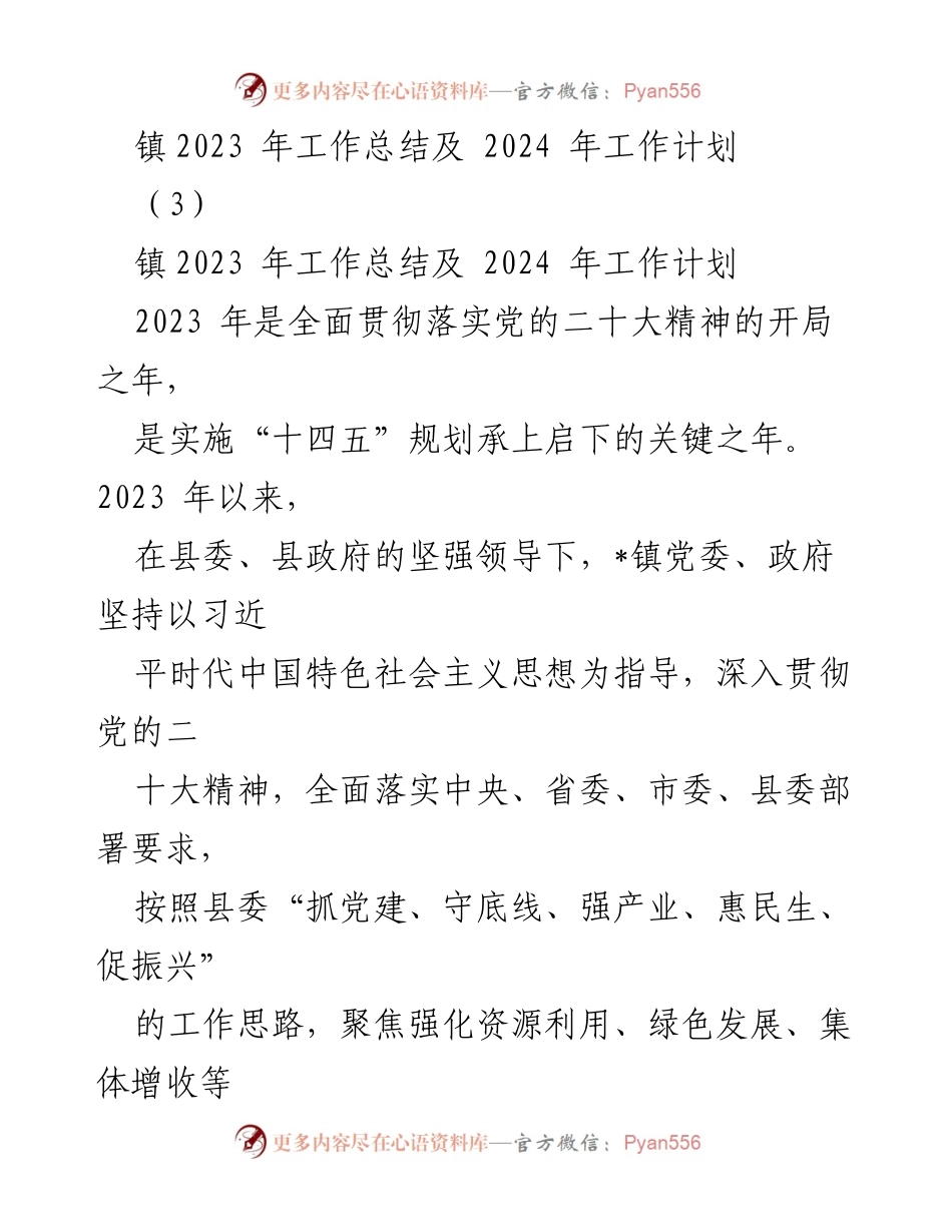 [工作总结] 镇年度会议 - 2023年工作总结与2024年工作计划.docx_第1页