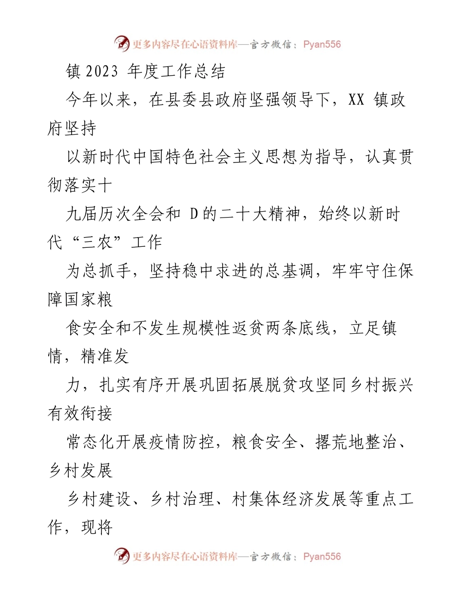[工作总结] 镇政府 - 2023年度工作总结与成效分析.docx_第1页