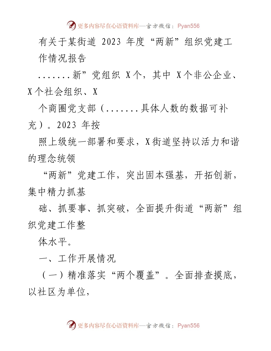 [工作总结] 街道党建工作 - 2023年度“两新”组织党建工作情况报告.docx_第1页