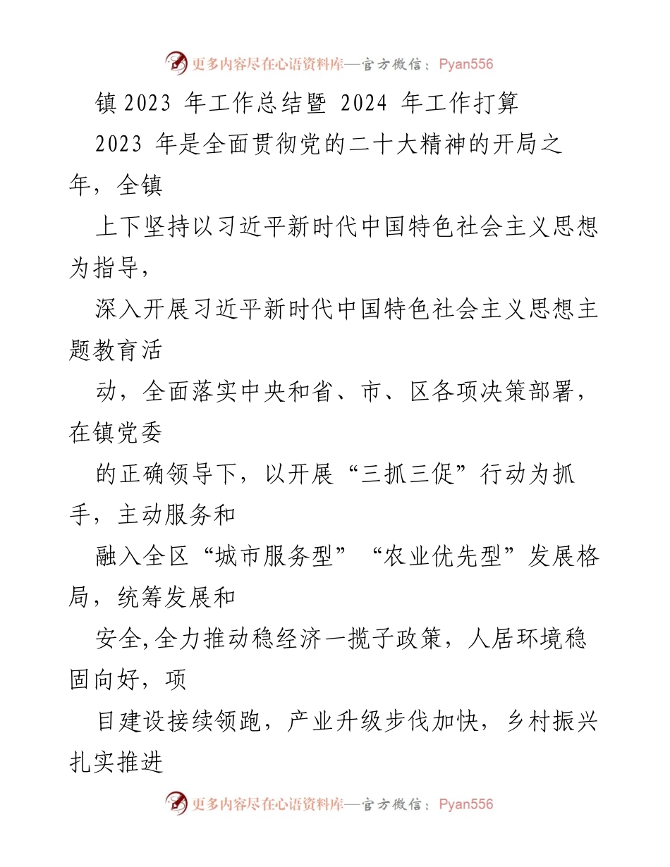 [工作总结] 镇党委会议 - 2023年工作总结与2024年发展规划.docx_第1页