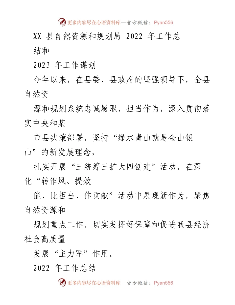 [工作总结] 自然资源和规划局 - 2022年工作总结与2023年工作规划.docx_第1页