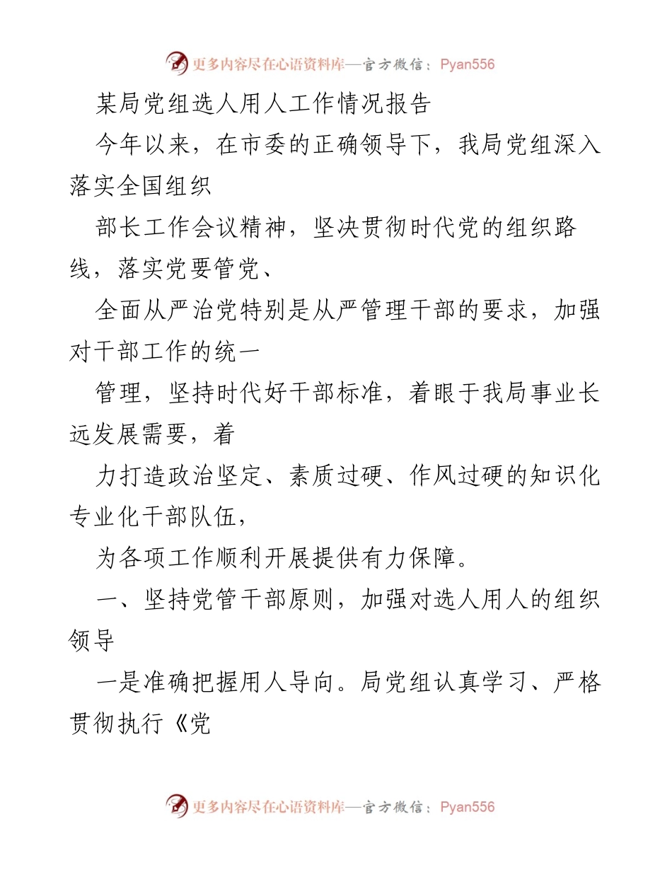 [工作总结] 选人用人工作 - 某局选人用人工作情况总结报告.docx_第1页