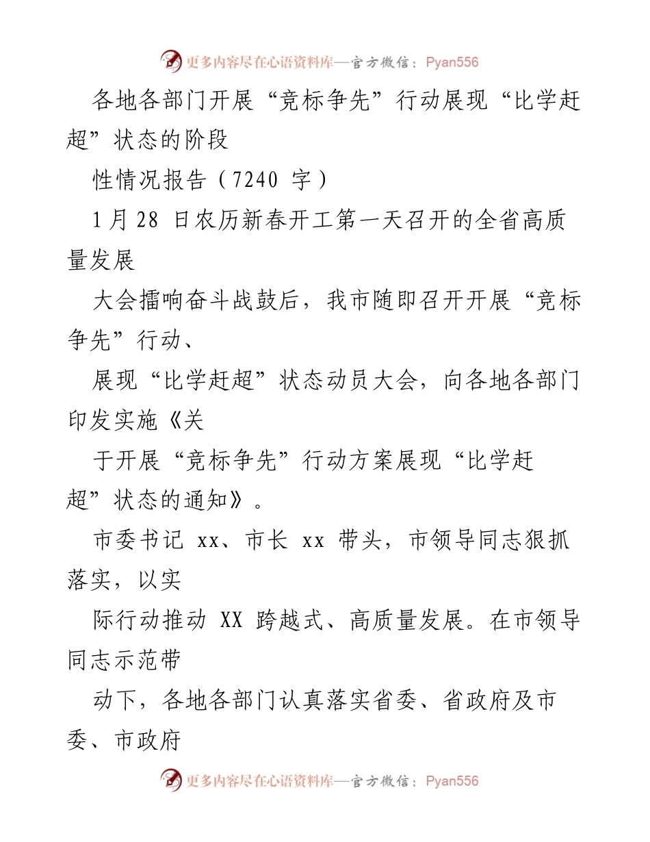 [工作总结] 高质量发展动员大会 - 各地“竞标争先”行动开展情况报告.docx_第1页