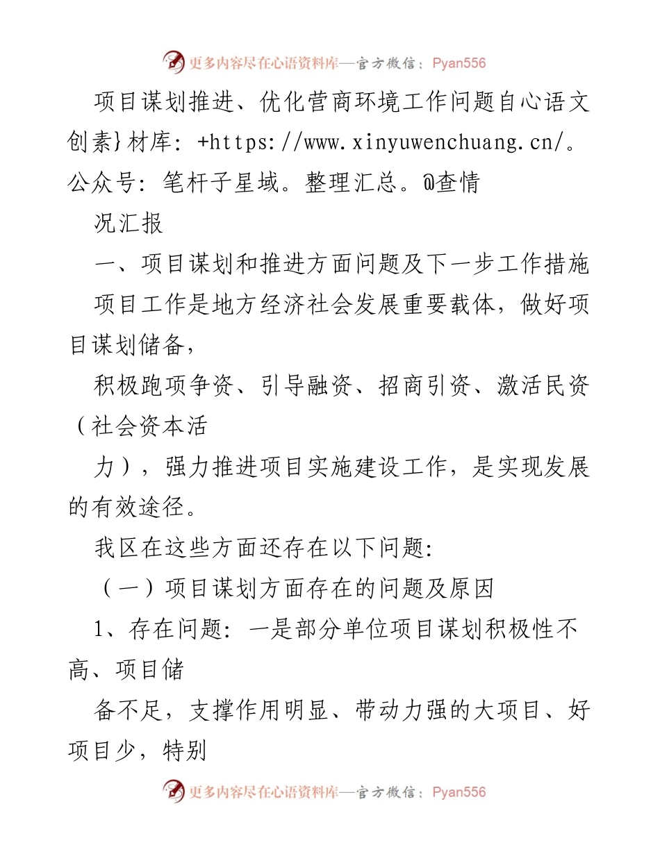 [工作总结] 项目谋划与推进 - 项目谋划与推进工作问题自查情况汇报.docx_第1页