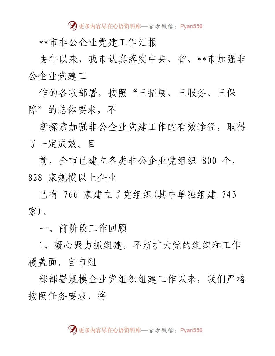 [工作总结] 非公企业党建工作 - 市非公企业党建工作成效汇报.docx_第1页