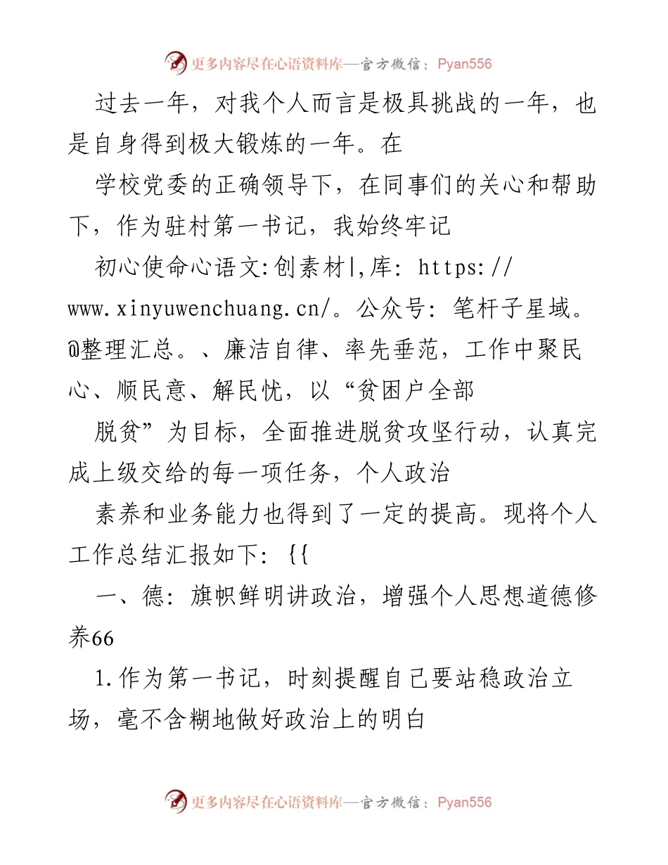 [工作总结] 驻村工作 - 驻村第一书记年度工作总结报告.docx_第1页