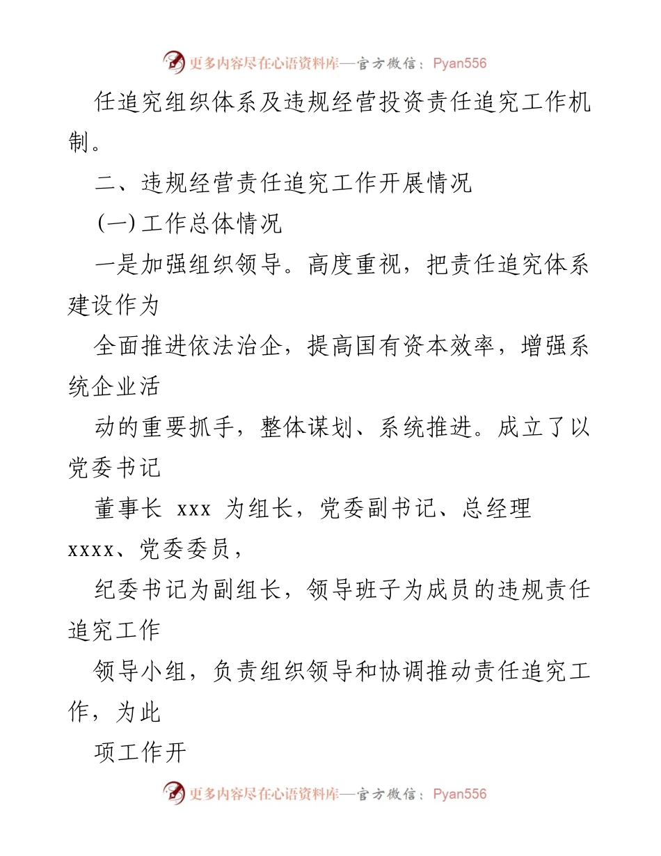 [工作总结] 违规经营投资责任追究 - 违规经营投资责任追究工作开展情况汇报.docx_第2页
