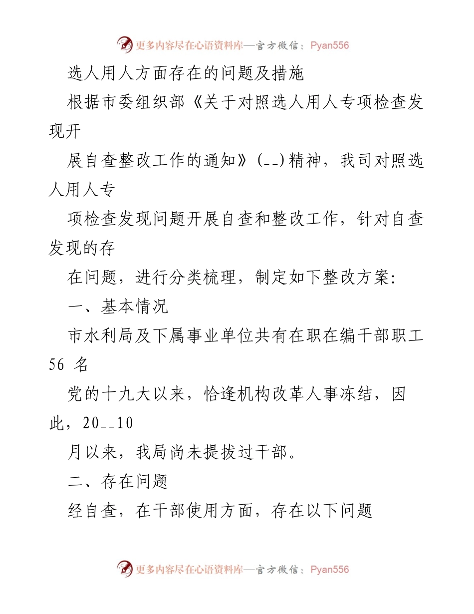 [工作总结] 选人用人专项检查 - 选人用人问题自查整改工作总结_1.docx_第1页