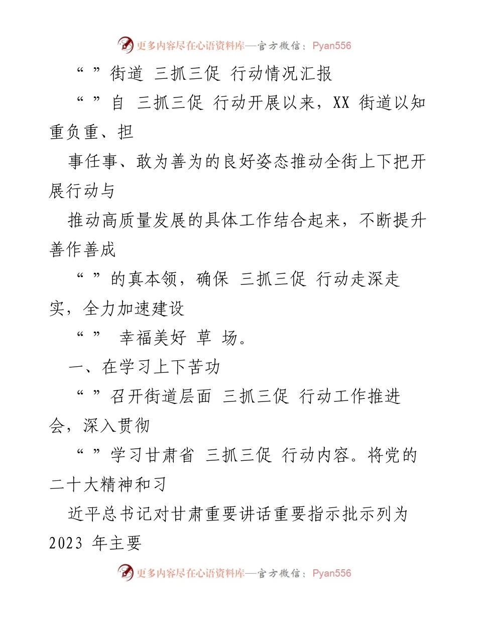 [工作总结] 行动推进 - XX街道“三抓三促”行动情况汇报.docx_第1页
