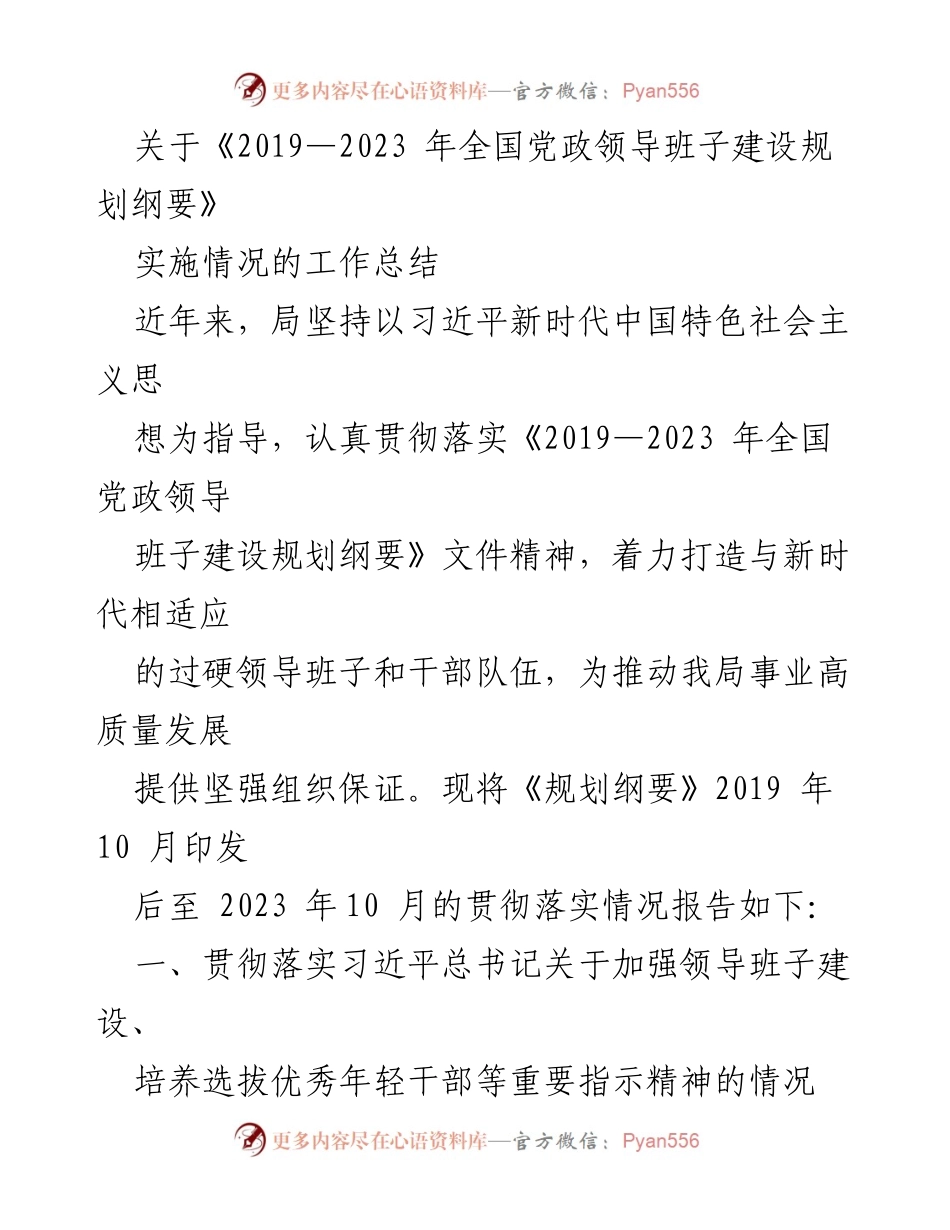 [工作总结] 贯彻落实《2019—2023 年全国党政领导班子建设规划纲要》 - 领导班子建设实施情况总结.docx_第1页