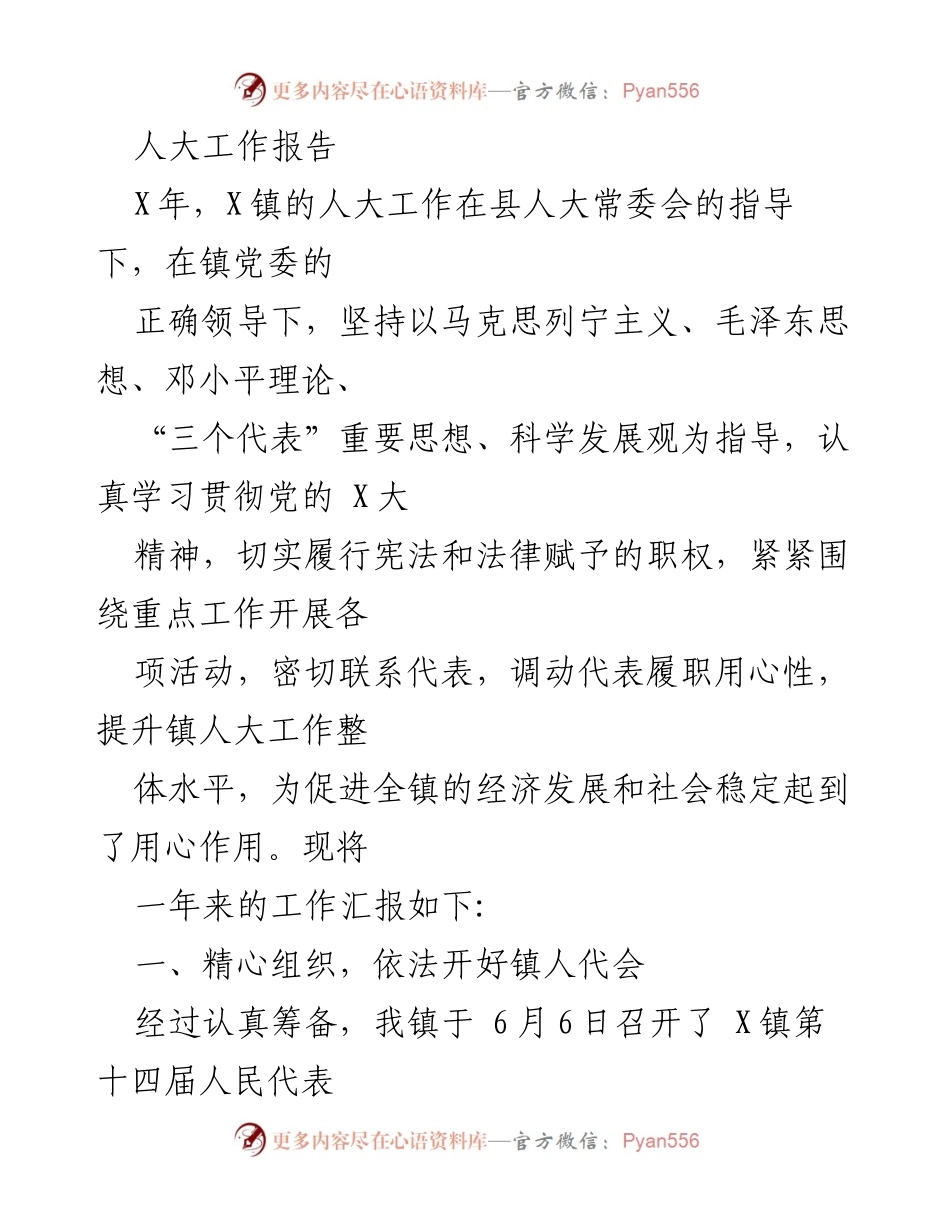 [工作总结] 镇人大工作 - X镇人大工作年度总结报告_2.docx_第1页