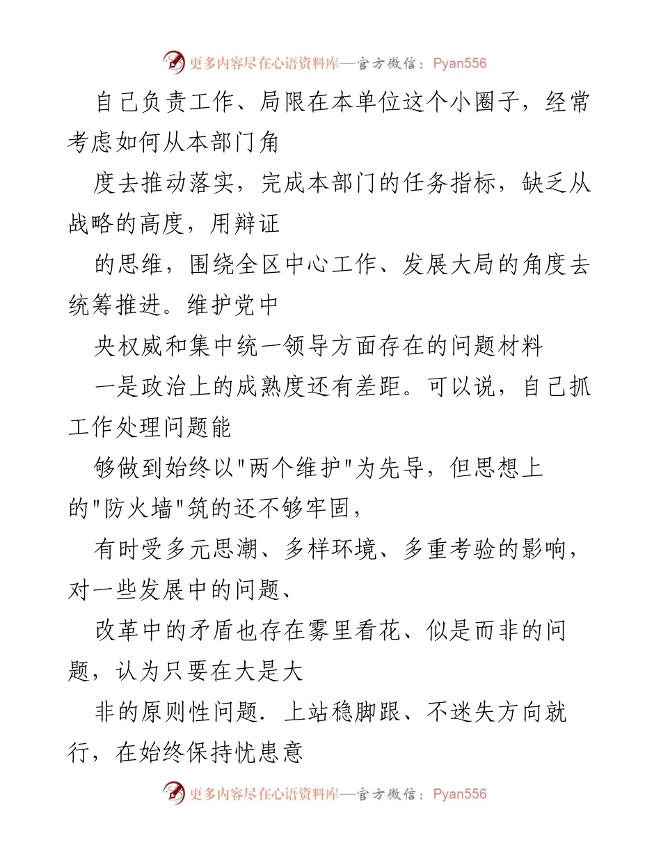 [工作总结] 维护党中央权威与集中统一领导 - 2024年维护党中央权威和集中统一领导问题分析与改进建议.docx_第2页