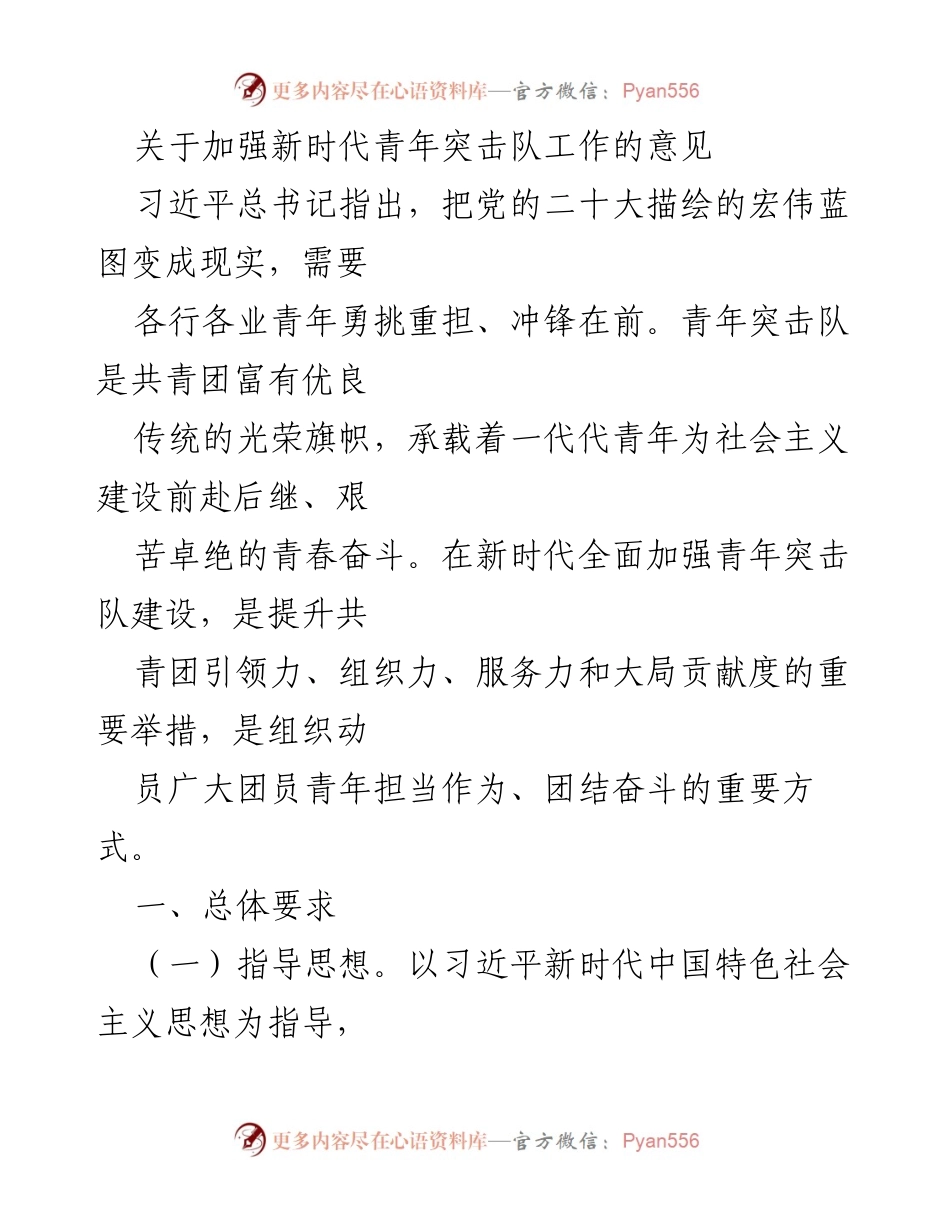 [工作意见] 青年突击队建设 - 加强新时代青年突击队工作的指导意见.docx_第1页