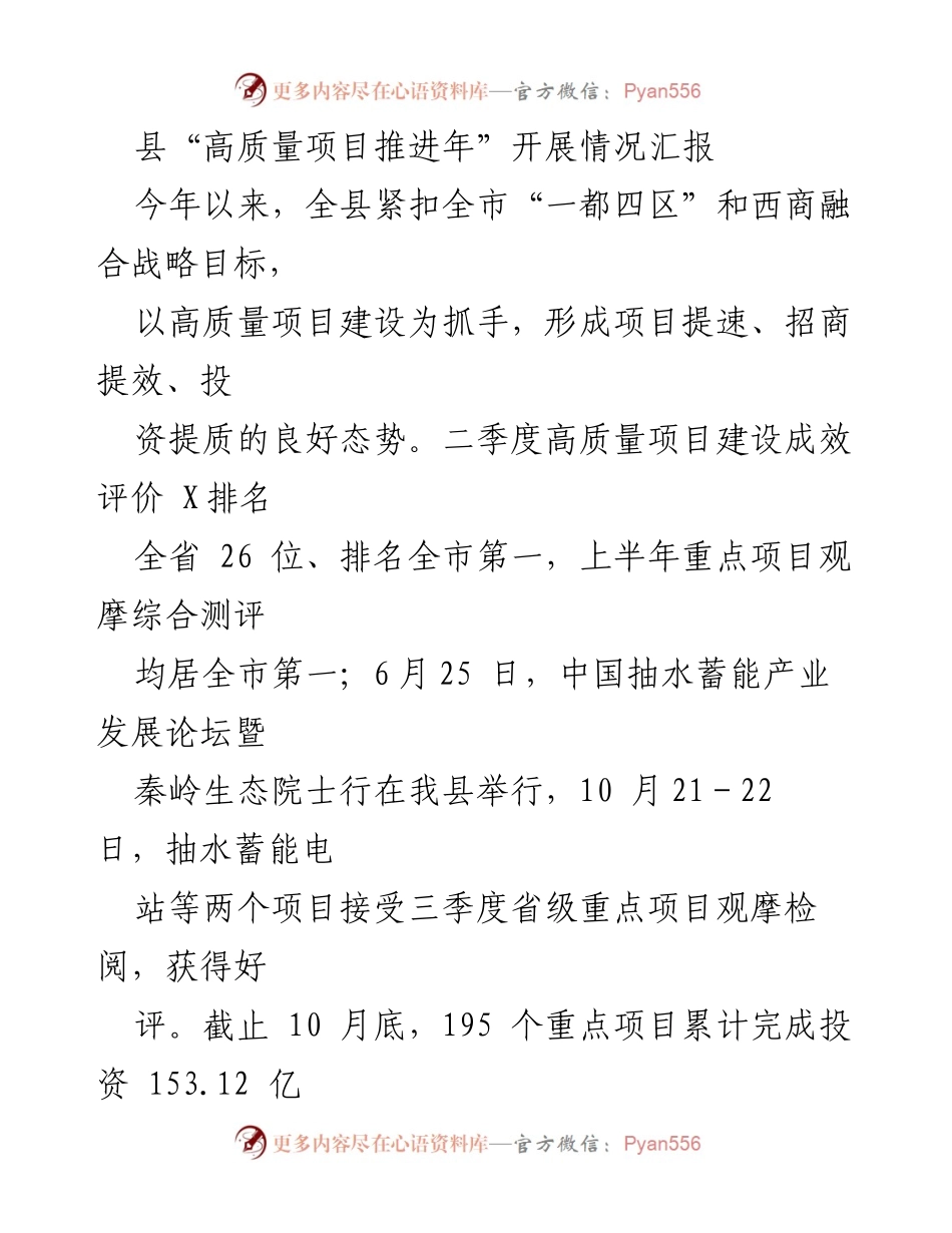 [工作总结] 高质量项目推进年 - 县高质量项目推进年开展情况汇报.docx_第1页