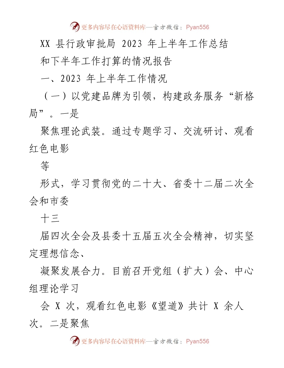 [工作总结] 行政审批局 - 2023年上半年工作总结与下半年工作计划报告.docx_第1页