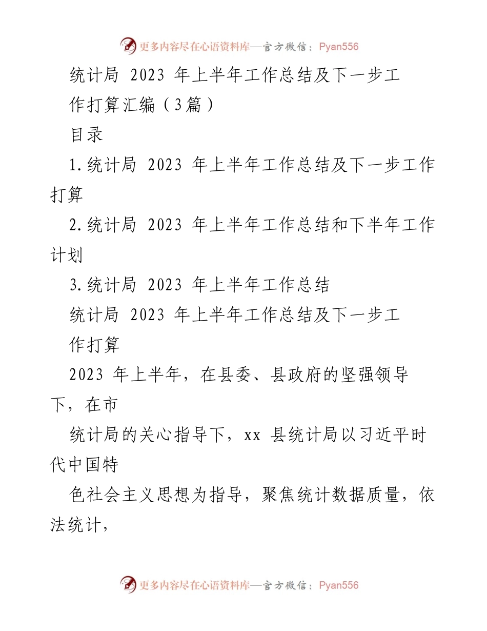 [工作总结] 统计局 - 2023年上半年工作总结及下半年工作计划_1.docx_第1页