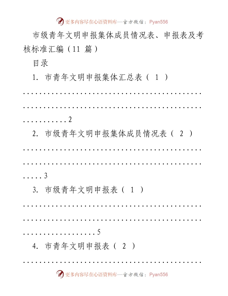 [工作总结] 青年文明申报 - 市级青年文明申报集体成员情况与考核标准汇编.docx_第1页