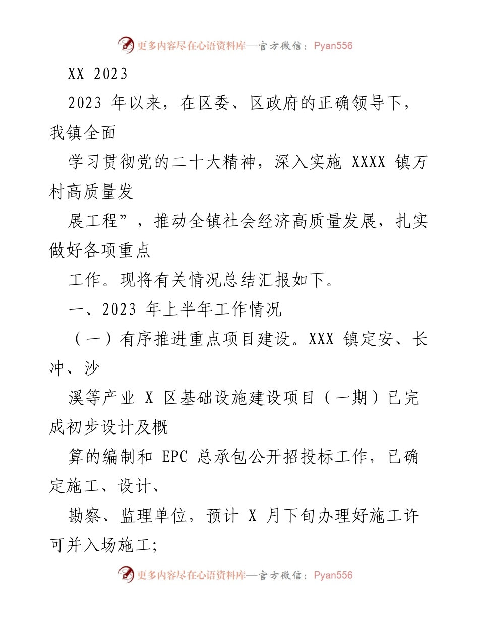 [工作总结] 镇政府工作会议 - 2023年上半年工作情况总结报告.docx_第1页